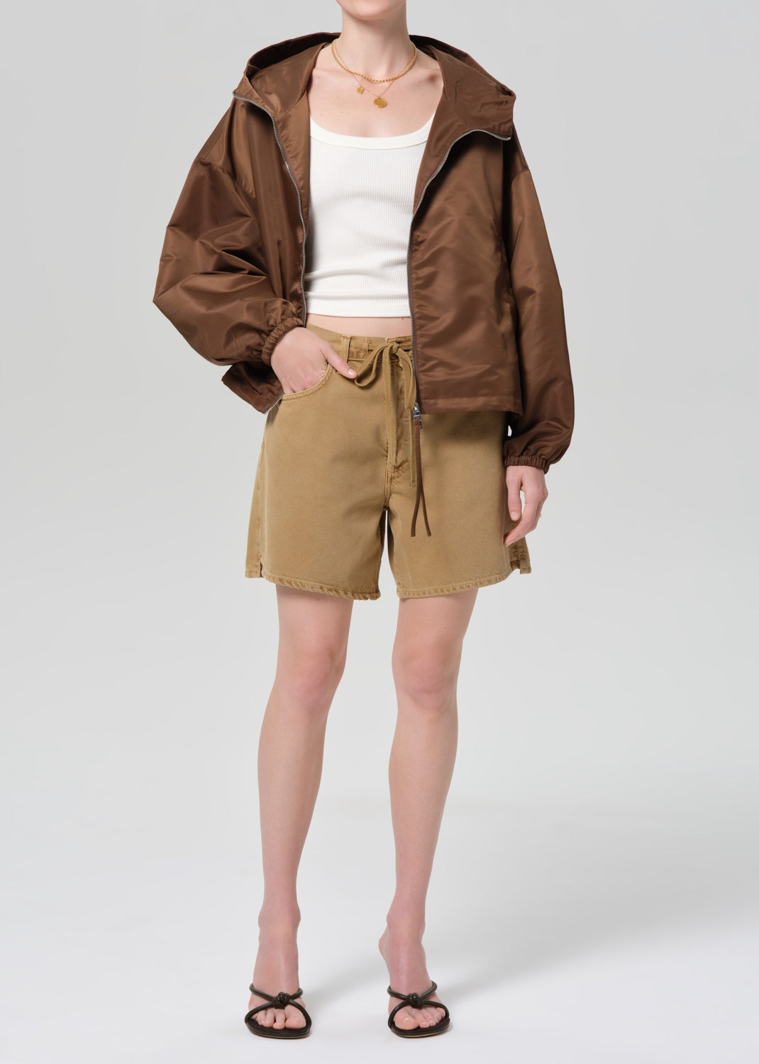 Citizens Of Humanity Cropped Nylon Windbreaker in Brown