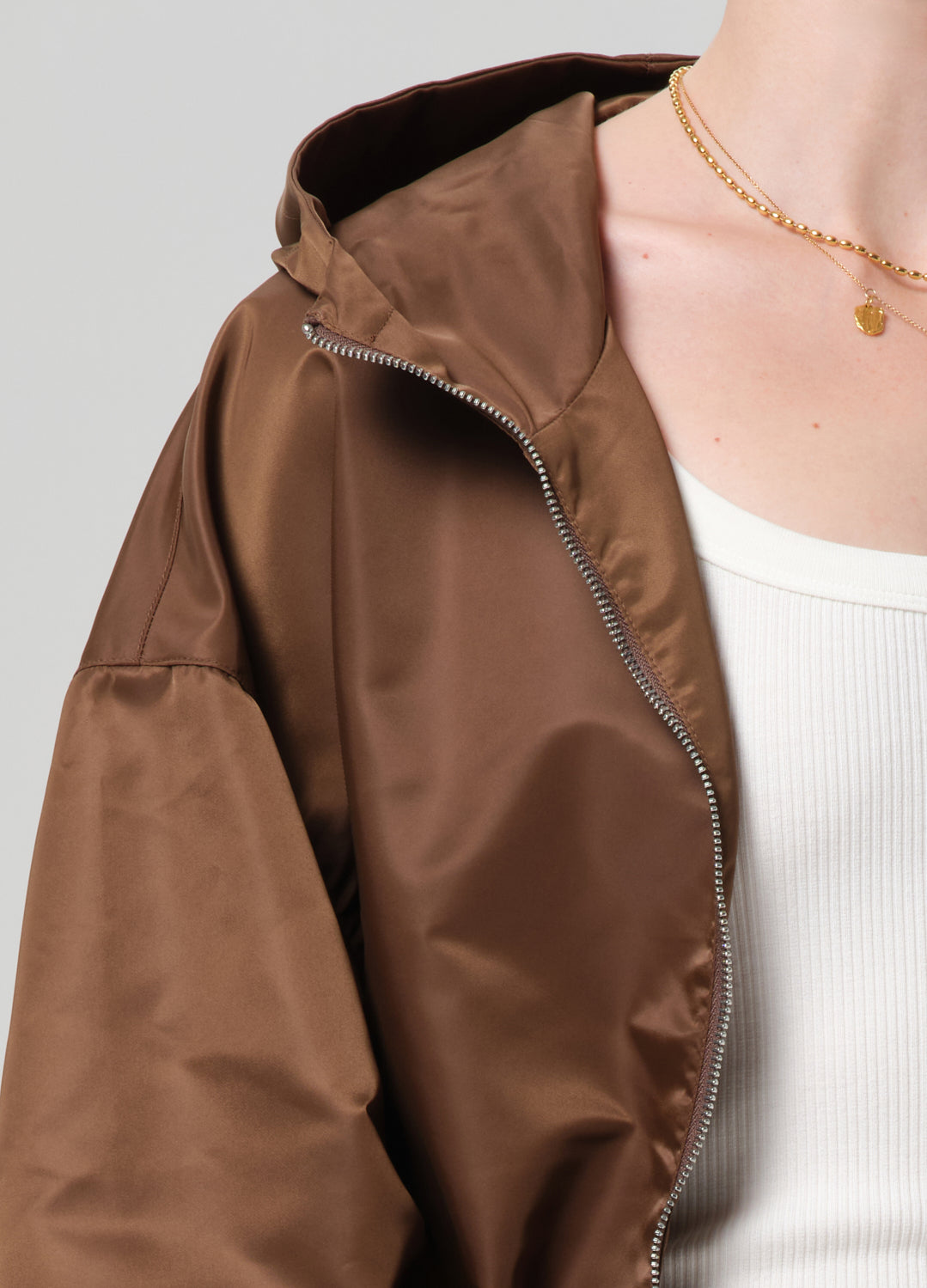 Citizens Of Humanity Cropped Nylon Windbreaker in Brown