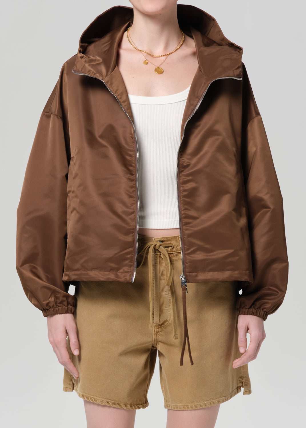 Citizens Of Humanity Cropped Nylon Windbreaker in Brown