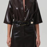 Citizens Of Humanity Frances Cropped Cape Button Up in Leather in Chocolate