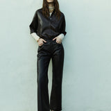 Citizens Of Humanity Frances Cropped Cape Button Up in Leather in Chocolate