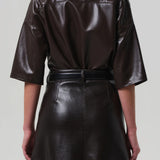 Citizens Of Humanity Frances Cropped Cape Button Up in Leather in Chocolate