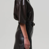 Citizens Of Humanity Frances Cropped Cape Button Up in Leather in Chocolate