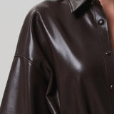 Citizens Of Humanity Frances Cropped Cape Button Up in Leather in Chocolate