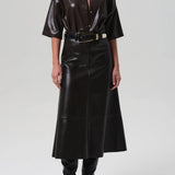 Citizens Of Humanity Frances Cropped Cape Button Up in Leather in Chocolate
