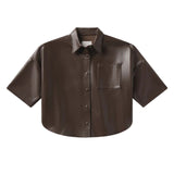 Citizens Of Humanity Frances Cropped Cape Button Up in Leather in Chocolate