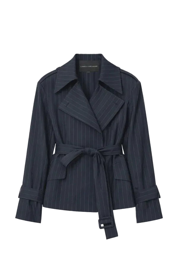 Camilla and Marc Brody Short Trench Coat in French Navy Stripe
