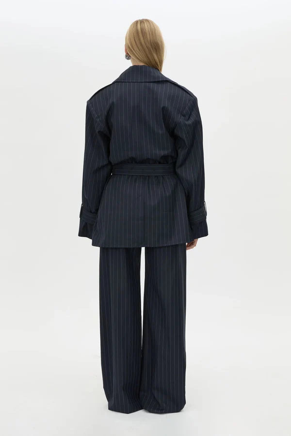 Camilla and Marc Brody Short Trench Coat in French Navy Stripe