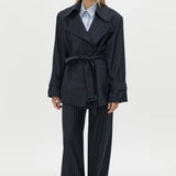 Camilla and Marc Brody Short Trench Coat in French Navy Stripe