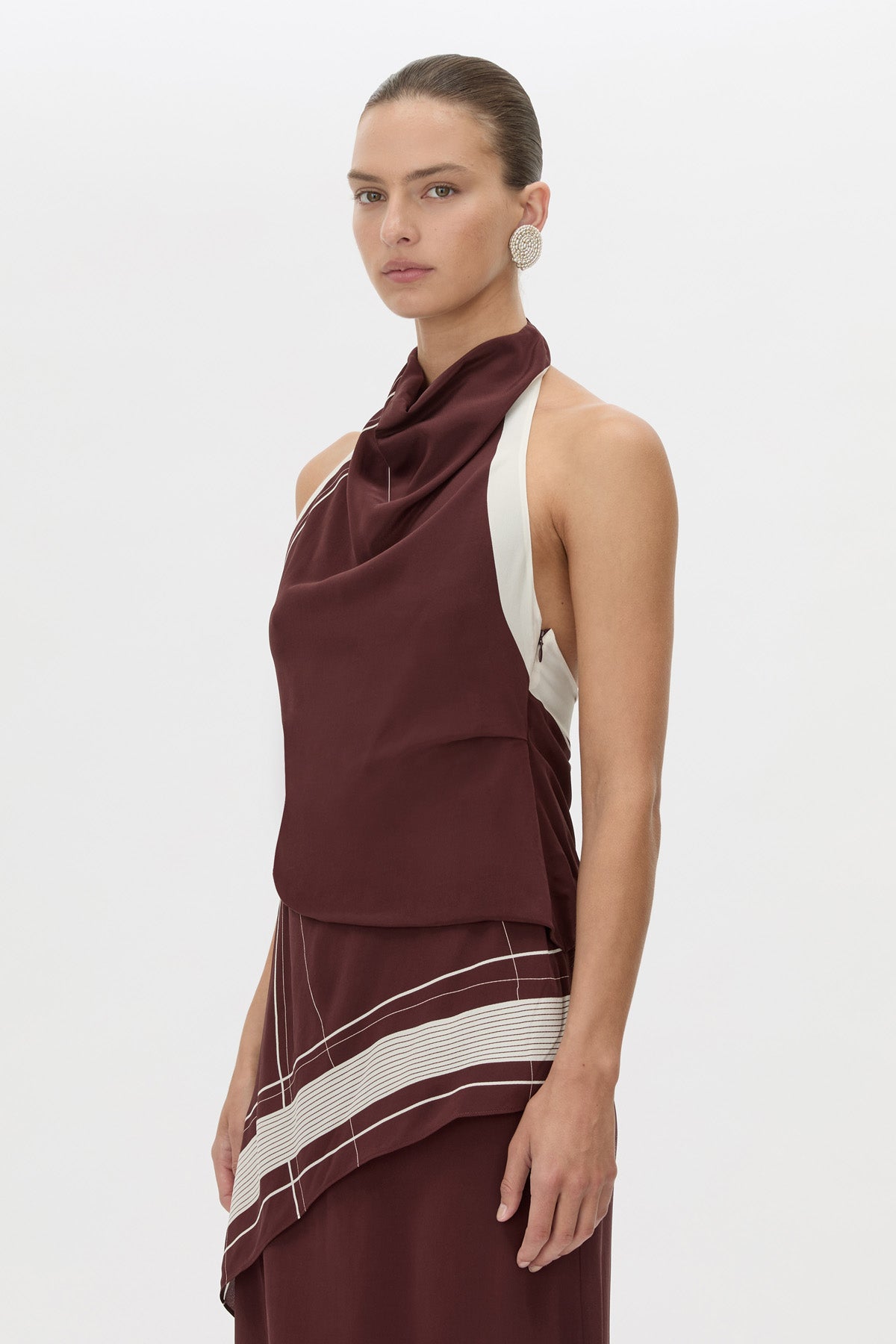 Camilla And Marc Barolo Dress in Plum and Cream - detail view