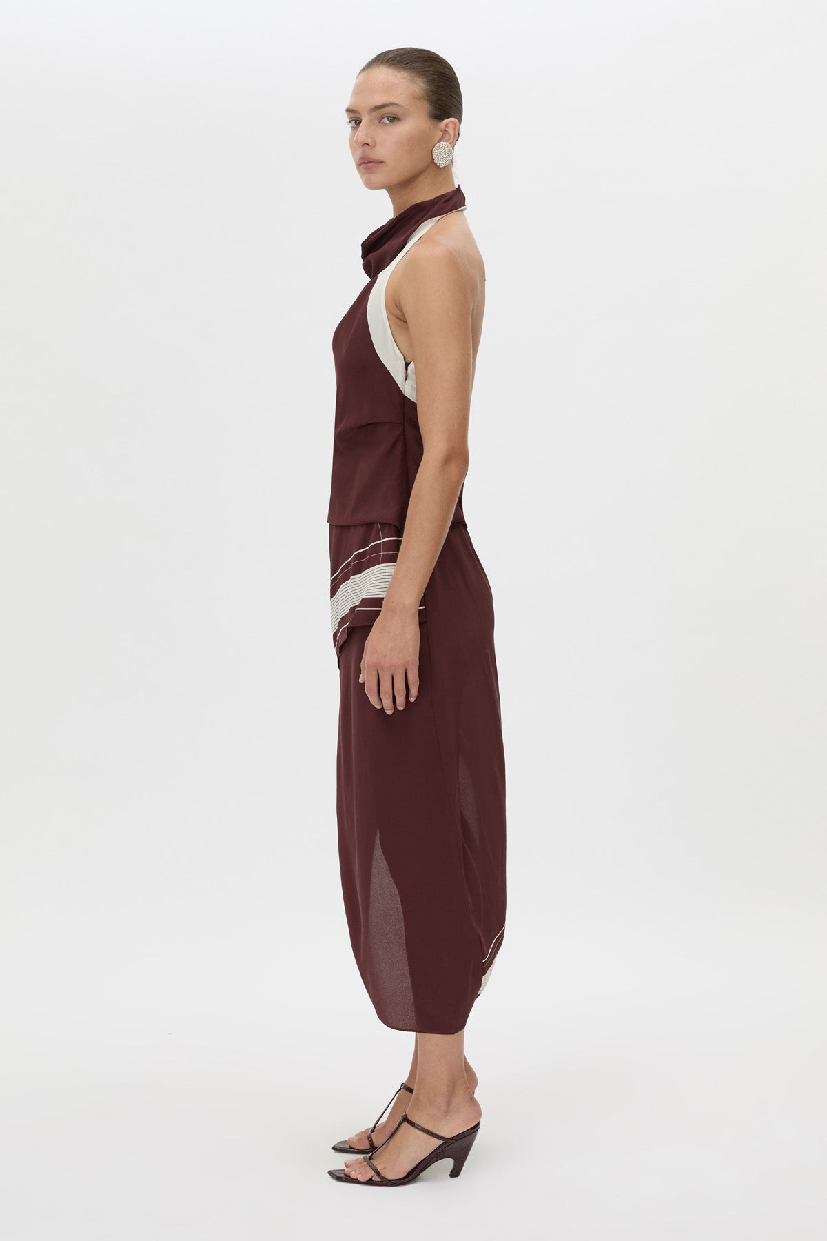 Camilla And Marc Barolo Dress in Plum and Cream - close up