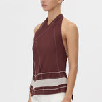 Camilla And Marc Barolo Top in Plum and Cream - detail view