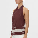 Camilla And Marc Barolo Top in Plum and Cream - detail view