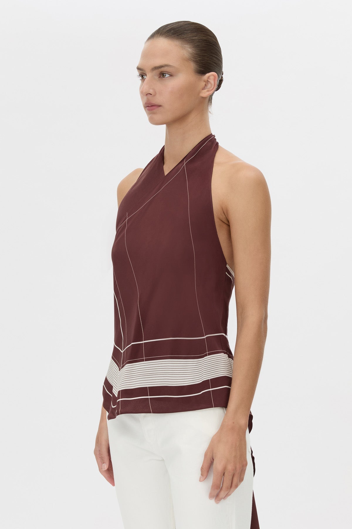 Camilla And Marc Barolo Top in Plum and Cream - detail view