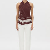 Camilla And Marc Barolo Top in Plum and Cream - styled look