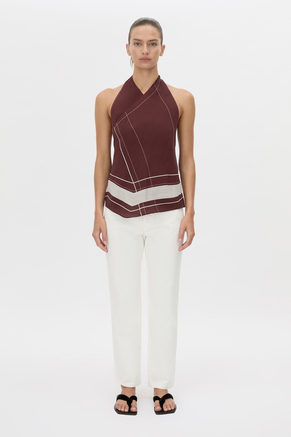 Camilla And Marc Barolo Top in Plum and Cream - styled look