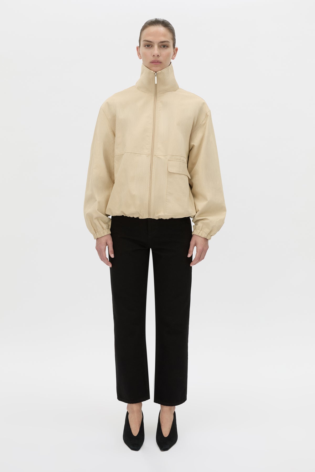 Camilla And Marc Oren Funnel Neck Jacket in Ochre Stripe - side view