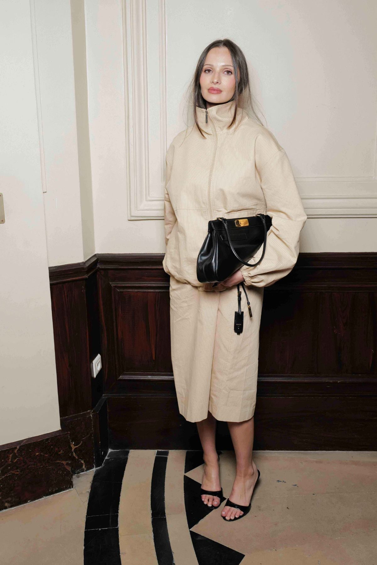 Camilla And Marc Oren Funnel Neck Jacket in Ochre Stripe - styled look