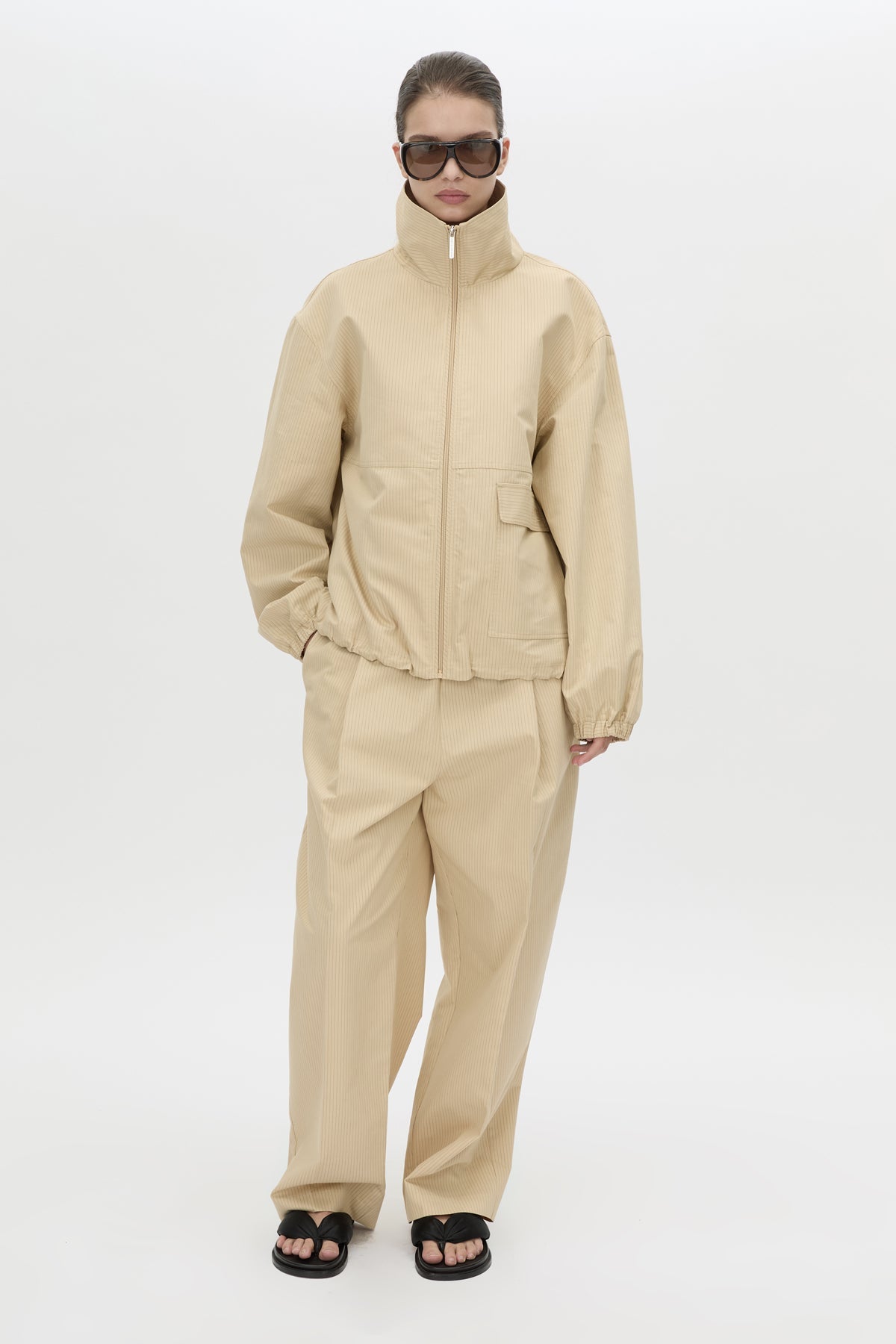 Camilla And Marc Oren Funnel Neck Jacket in Ochre Stripe - outfit inspiration