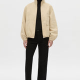 Camilla And Marc Oren Funnel Neck Jacket in Ochre Stripe - close up