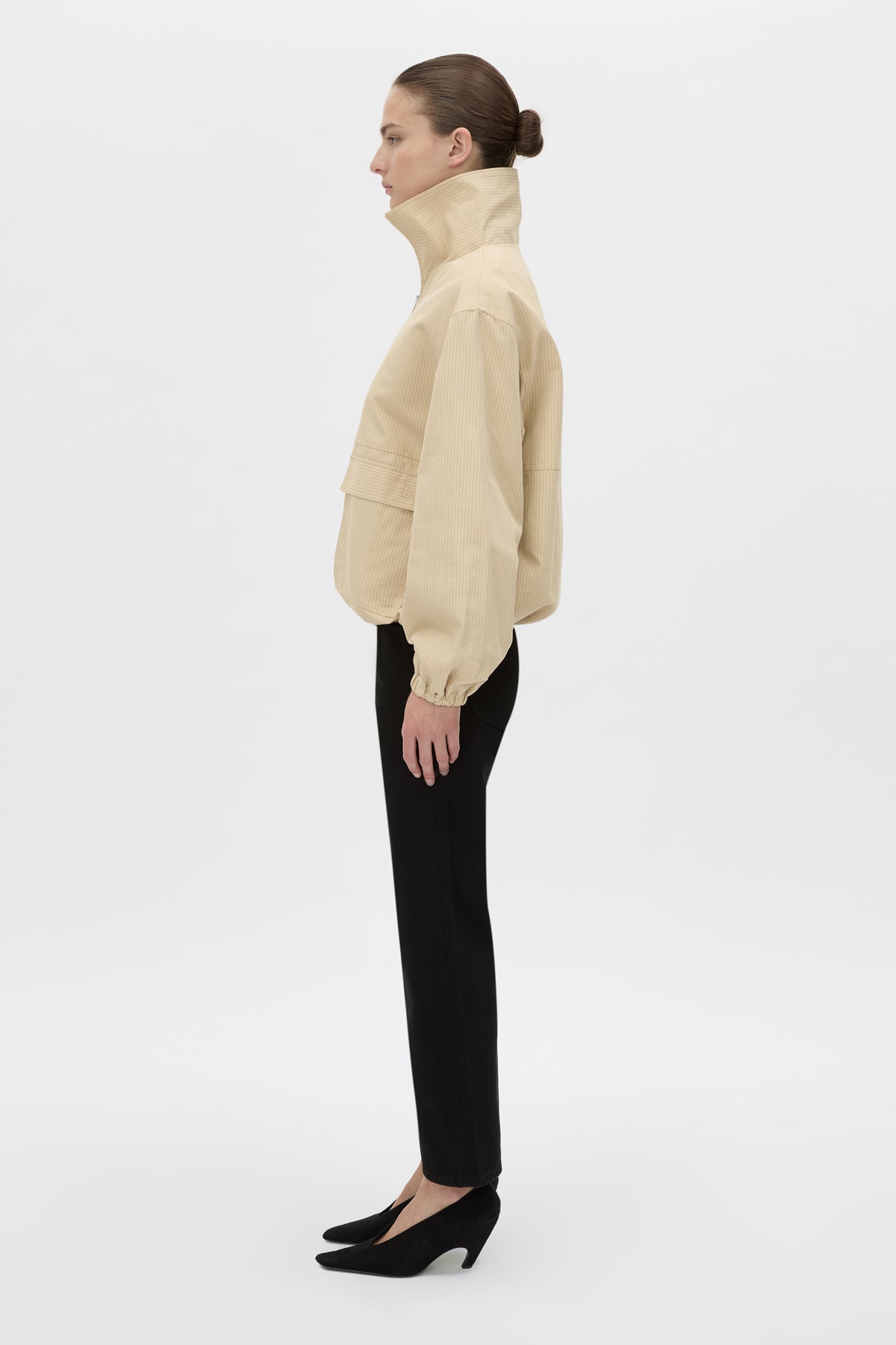 Camilla And Marc Oren Funnel Neck Jacket in Ochre Stripe - close up