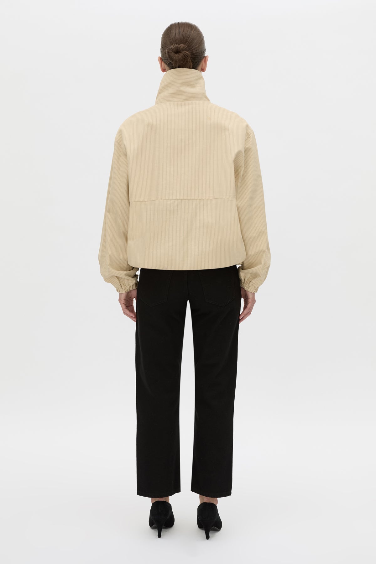 Camilla And Marc Oren Funnel Neck Jacket in Ochre Stripe - close up