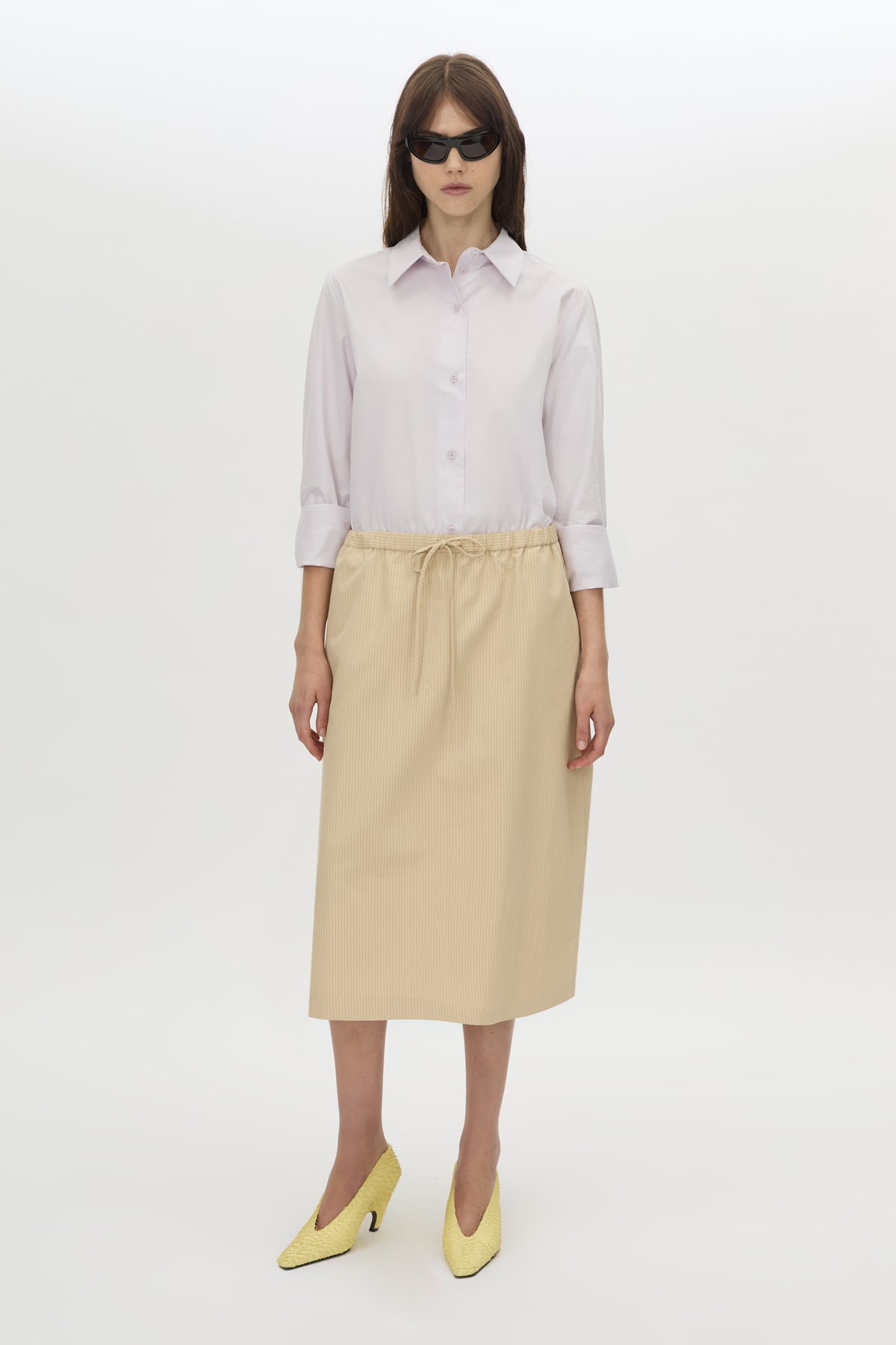 Camilla And Marc Oren Stripe Midi Skirt in Ochre Stripe - styled look