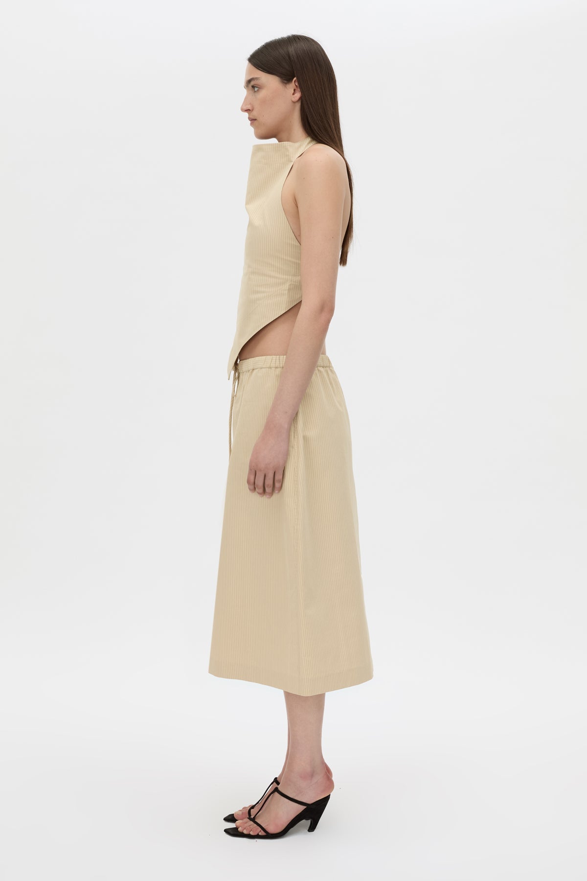 Camilla And Marc Oren Stripe Midi Skirt in Ochre Stripe - close up