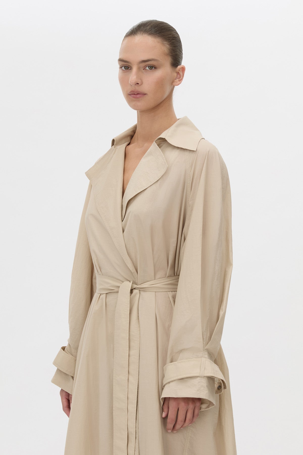 Camilla And Marc Pietro Full Length Sheer Trench in Stone - detail view