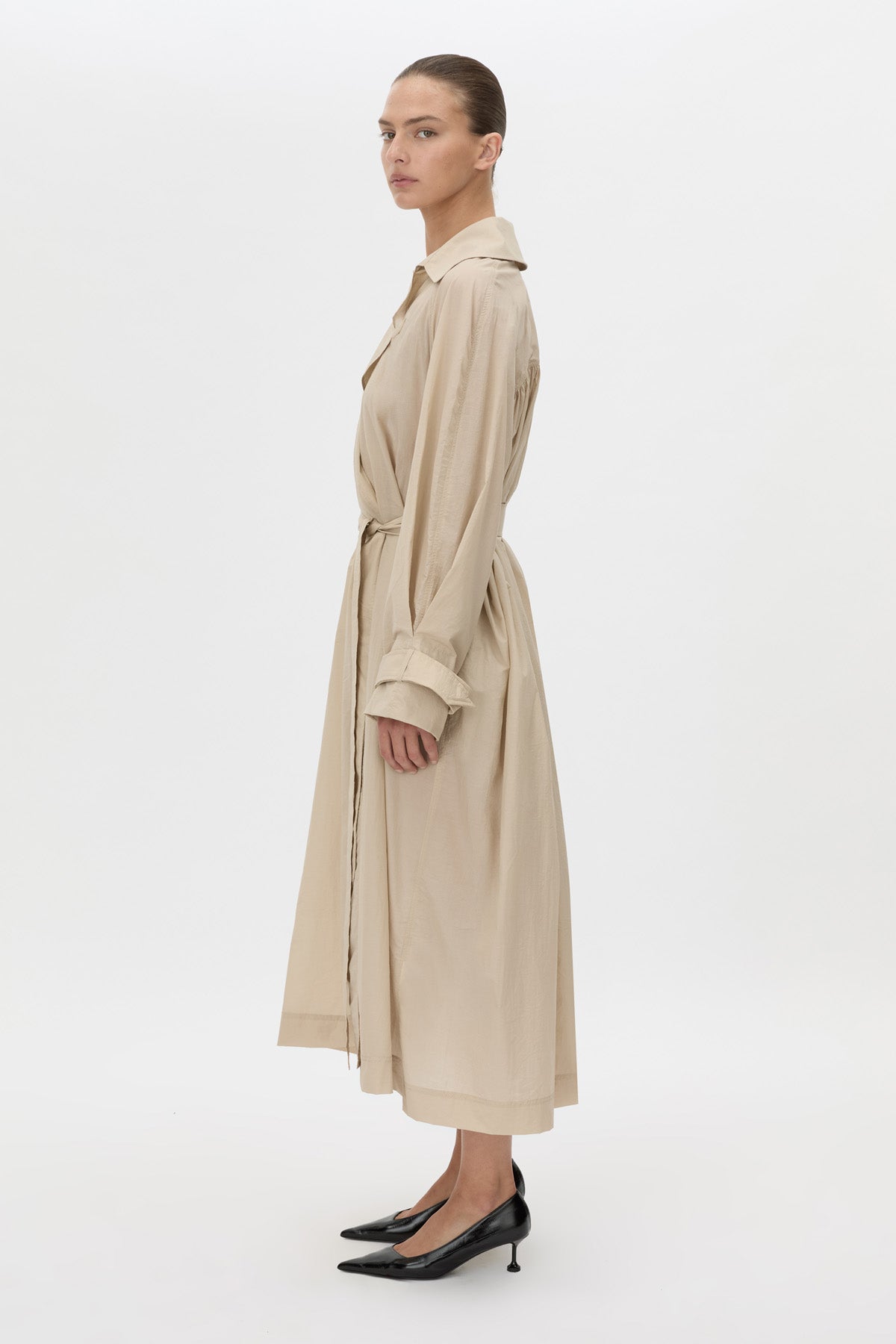 Camilla And Marc Pietro Full Length Sheer Trench in Stone - close up