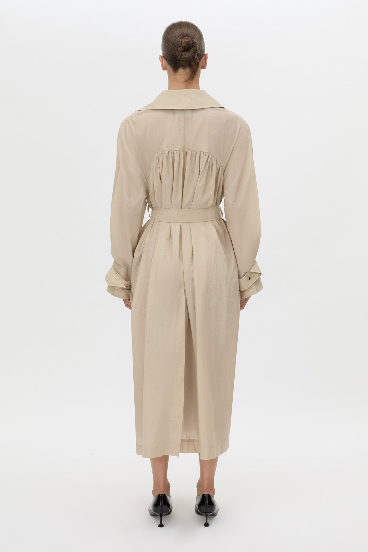 Camilla And Marc Pietro Full Length Sheer Trench in Stone - close up