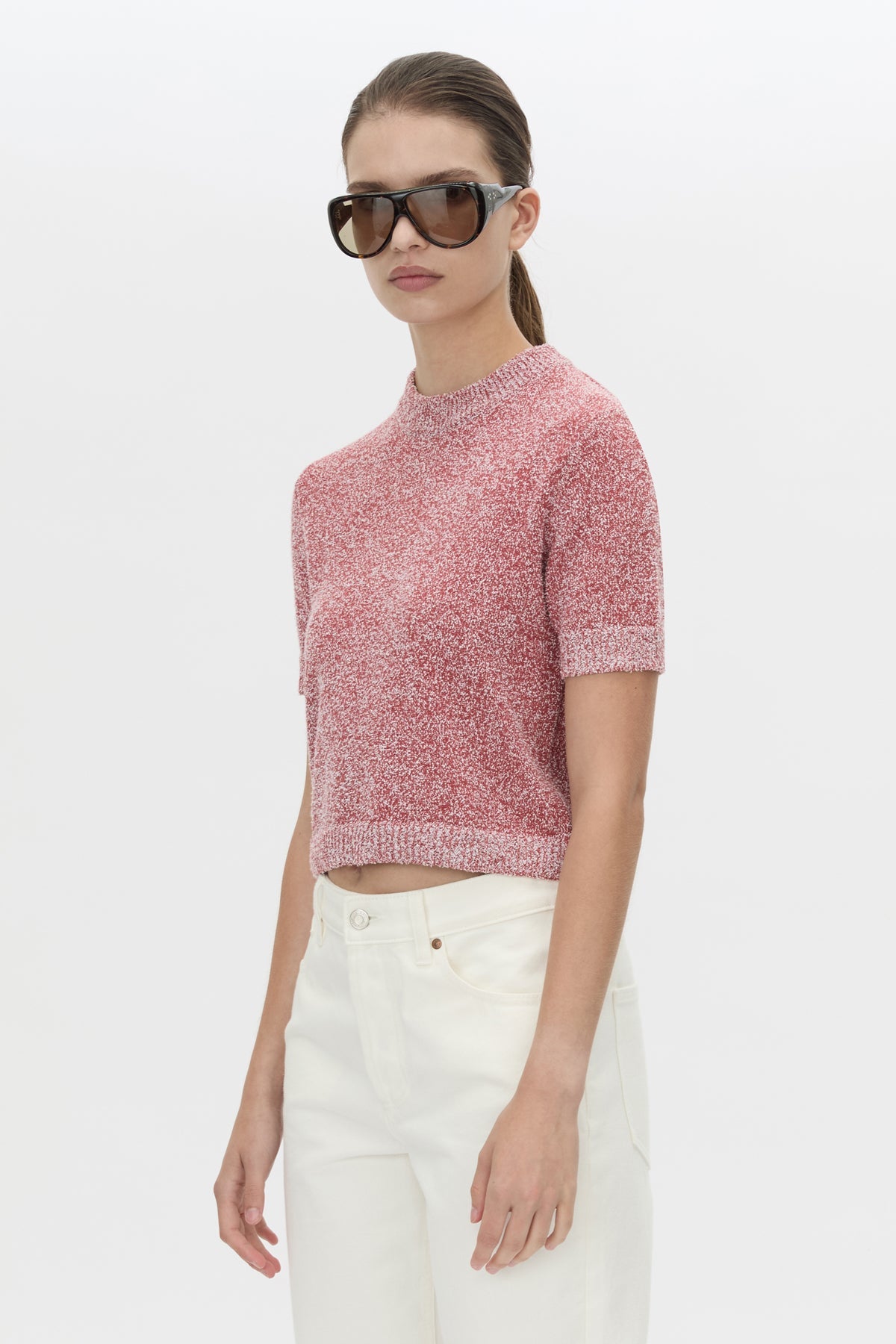 Camilla And Marc Soleo Textured Knit Tshirt in Watermelon - detail view