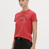 Camilla And Marc Sparrow Graphic Neat Fit Tee in Red and Black - detail view