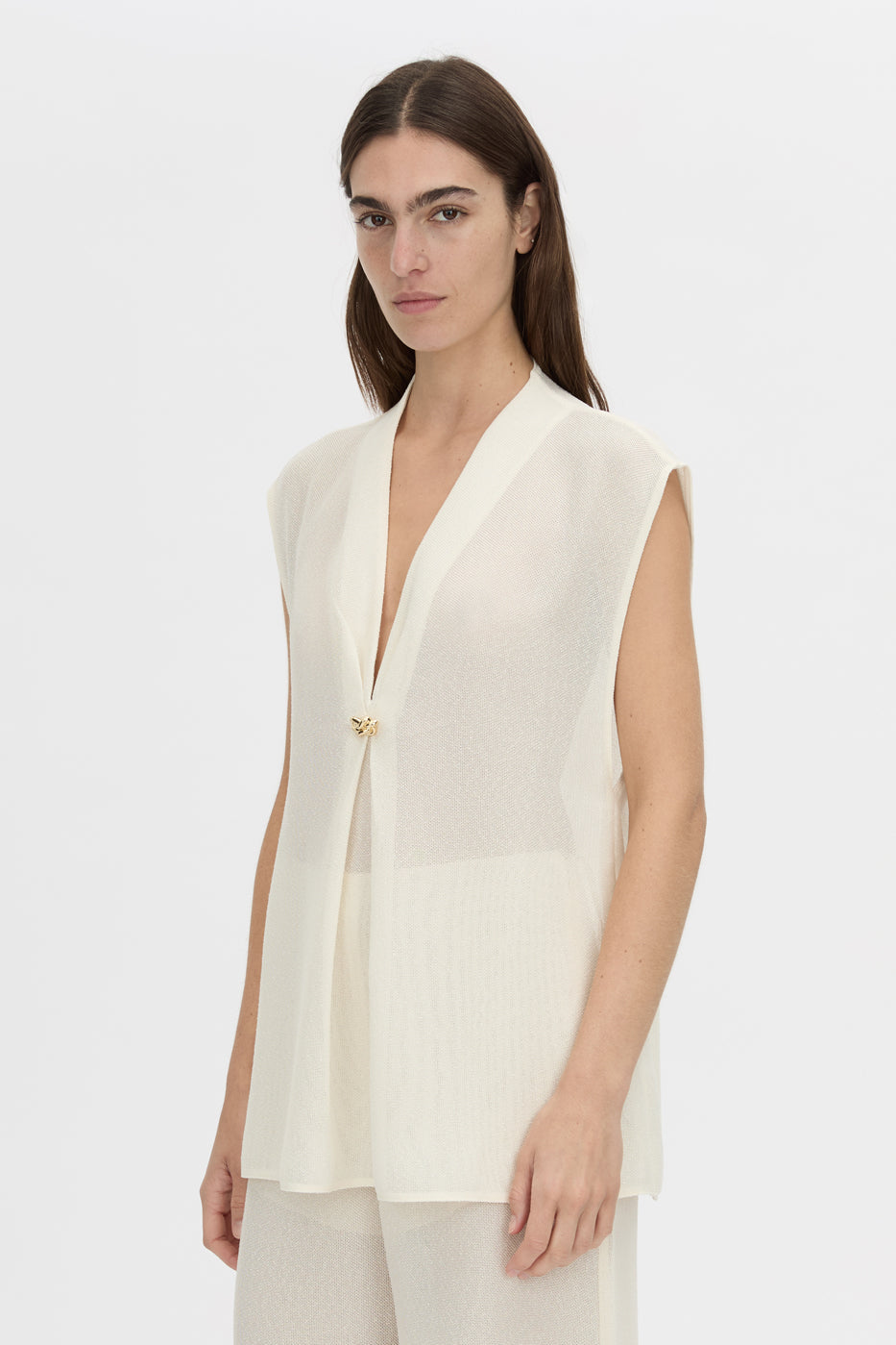 Camilla And Marc Tessara Top in Cream - detail view