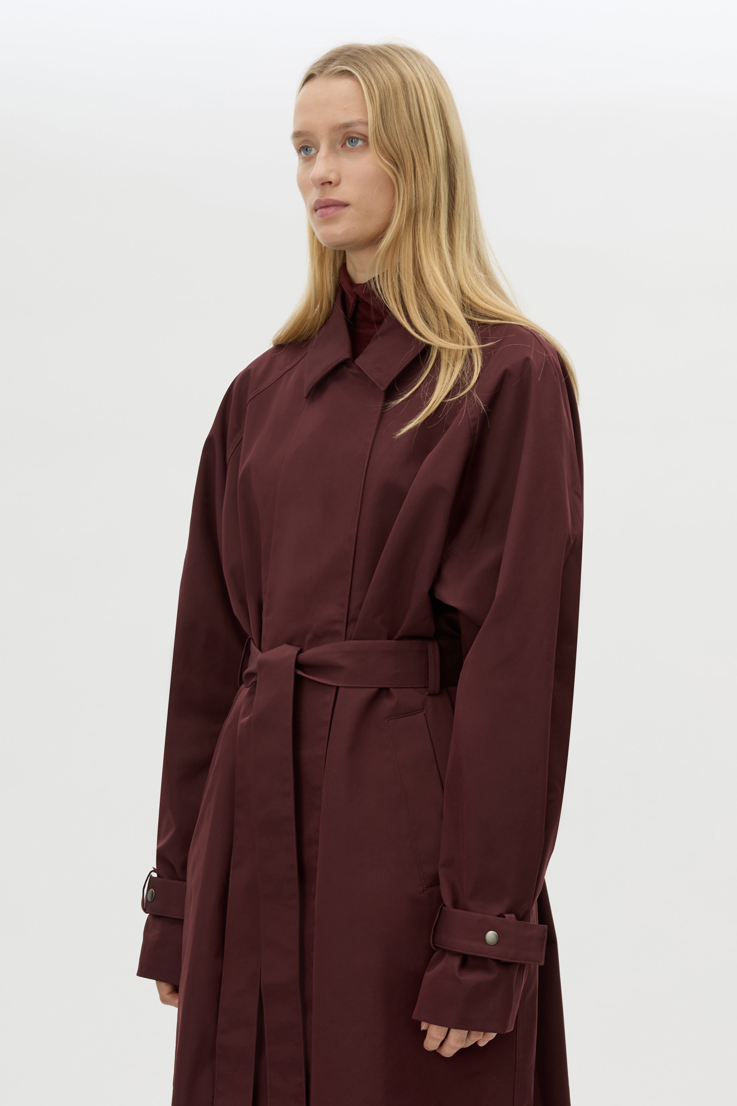 Camilla and Marc Dia Car Coat in Burgundy - close up