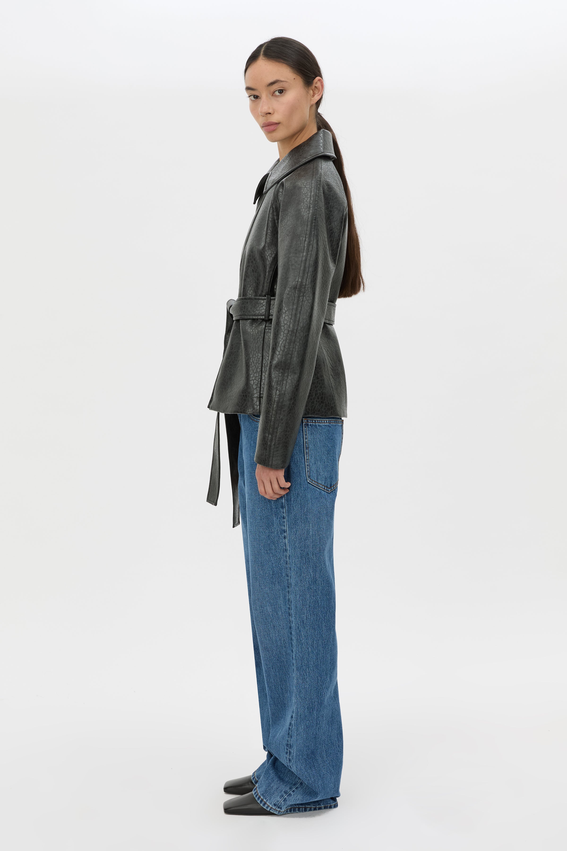 Camilla and Marc Oreno Croc Belted Jacket in Charcoal - detail view
