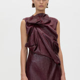 Camilla and Marc Sana Drape Tailored Mini Dress in Burgundy - styled look