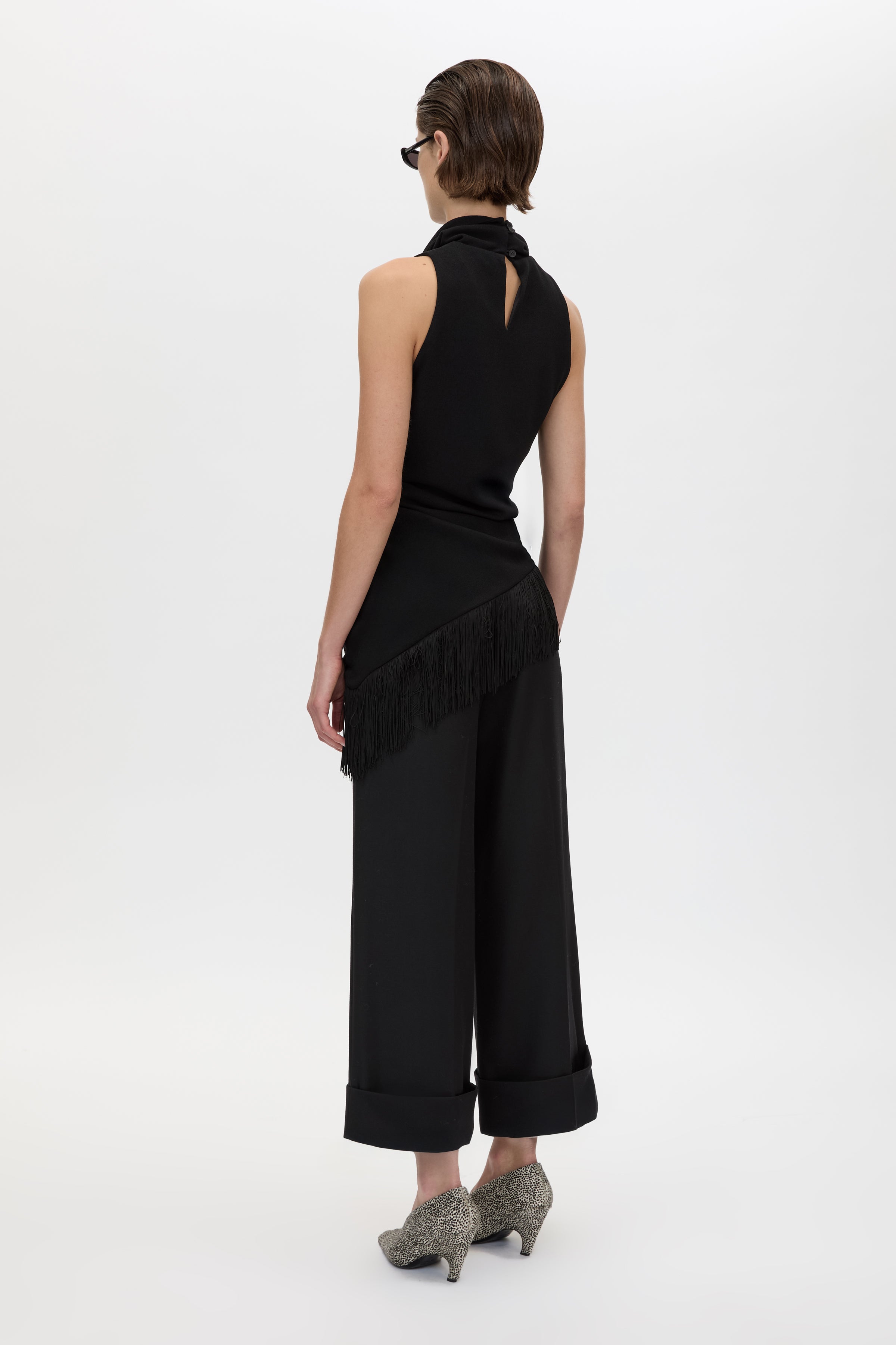 Camilla and Marc Dune Fringe Top in Black - styled look