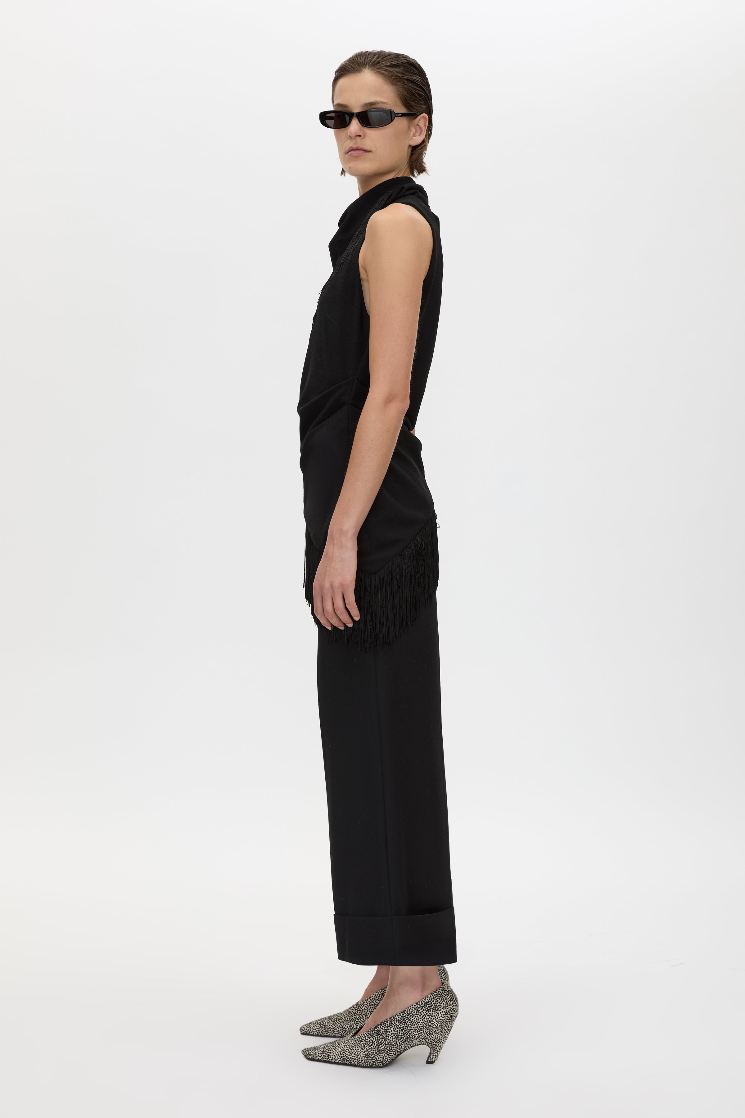 Camilla and Marc Dune Fringe Top in Black - detail view