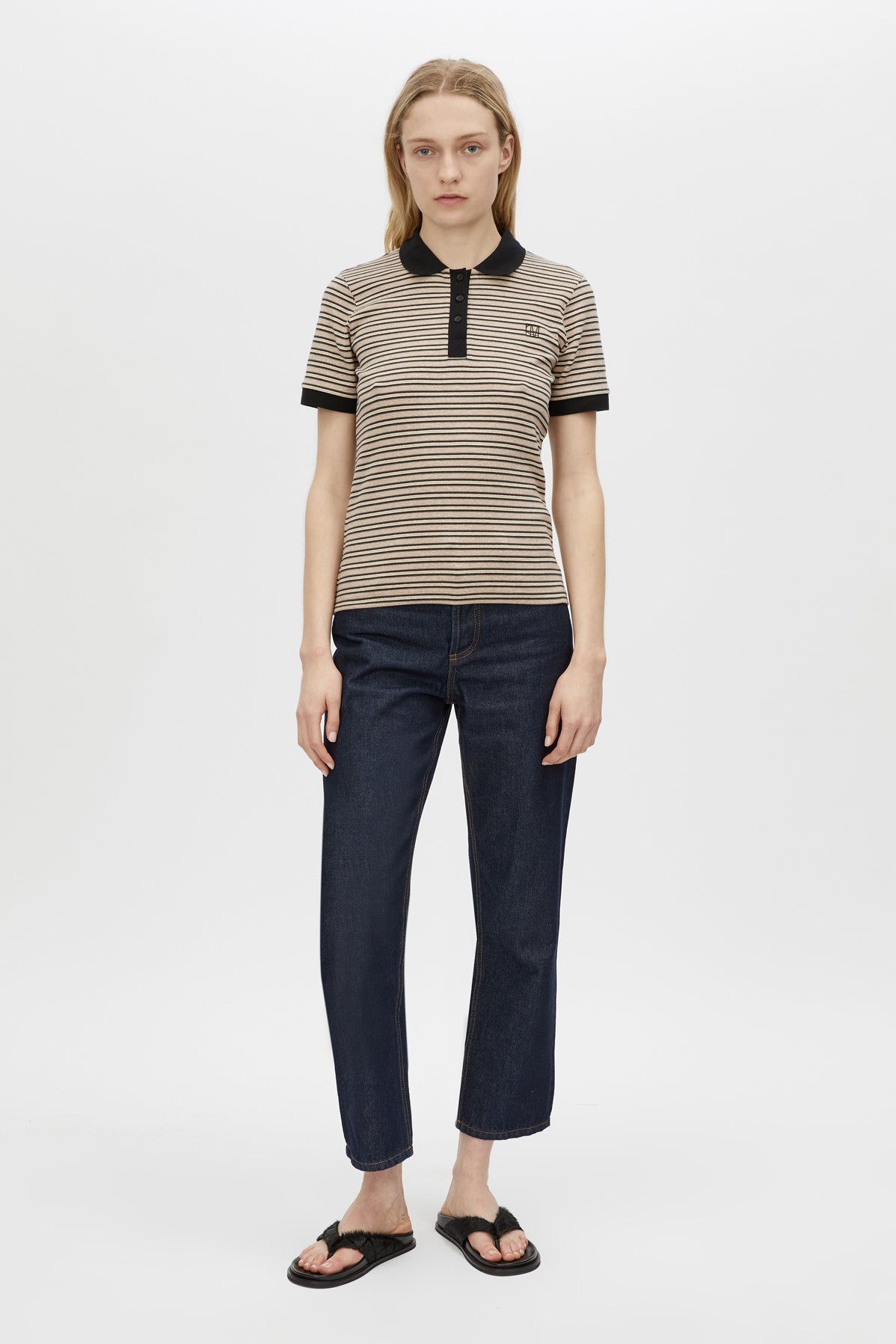 Camilla and Marc Platinum Short Sleeve Polo in Oat Stripe
