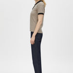 Camilla and Marc Platinum Short Sleeve Polo in Oat Stripe