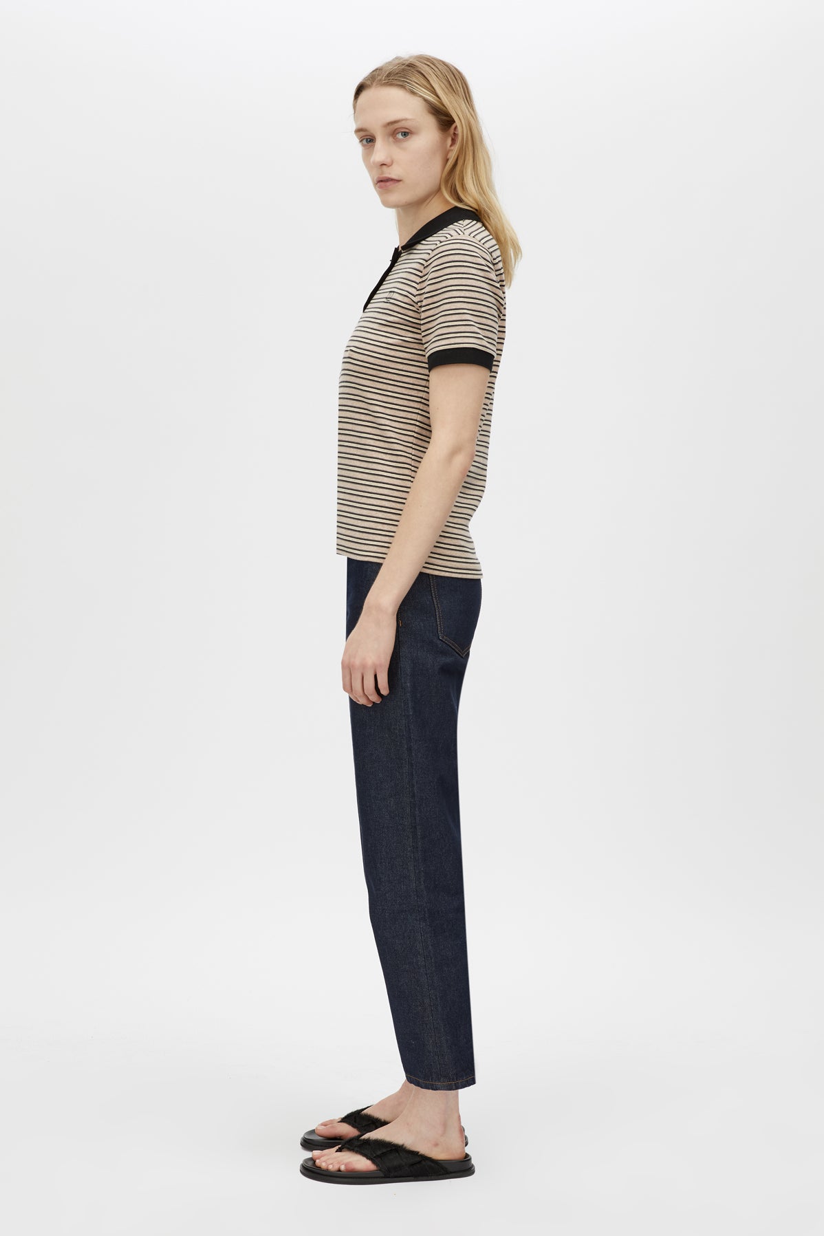 Camilla and Marc Platinum Short Sleeve Polo in Oat Stripe