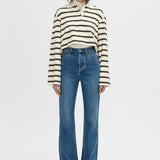 Camilla And Marc Liat Stripe Crop Polo Top in Soft White Stripe