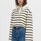 Camilla And Marc Liat Stripe Crop Polo Top in Soft White Stripe