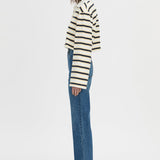 Camilla And Marc Liat Stripe Crop Polo Top in Soft White Stripe