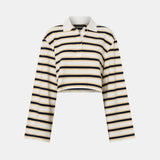 Camilla And Marc Liat Stripe Crop Polo Top in Soft White Stripe