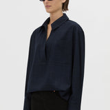 Camilla And Marc Lourdes Check Half Placket Shirt in Navy