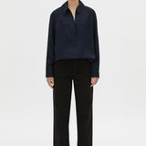 Camilla And Marc Lourdes Check Half Placket Shirt in Navy