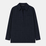 Camilla And Marc Lourdes Check Half Placket Shirt in Navy