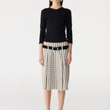 Bassike Check Box Pleat Skirt in Stone and Charcoal and Tan Check